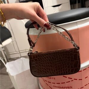 BY FAR Dark Brown Croc-Embossed Mini Bag